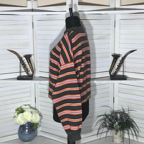 Wild Fable cotton cropped sweatshirt striped green orange long sleeves L - Picture 5 of 9